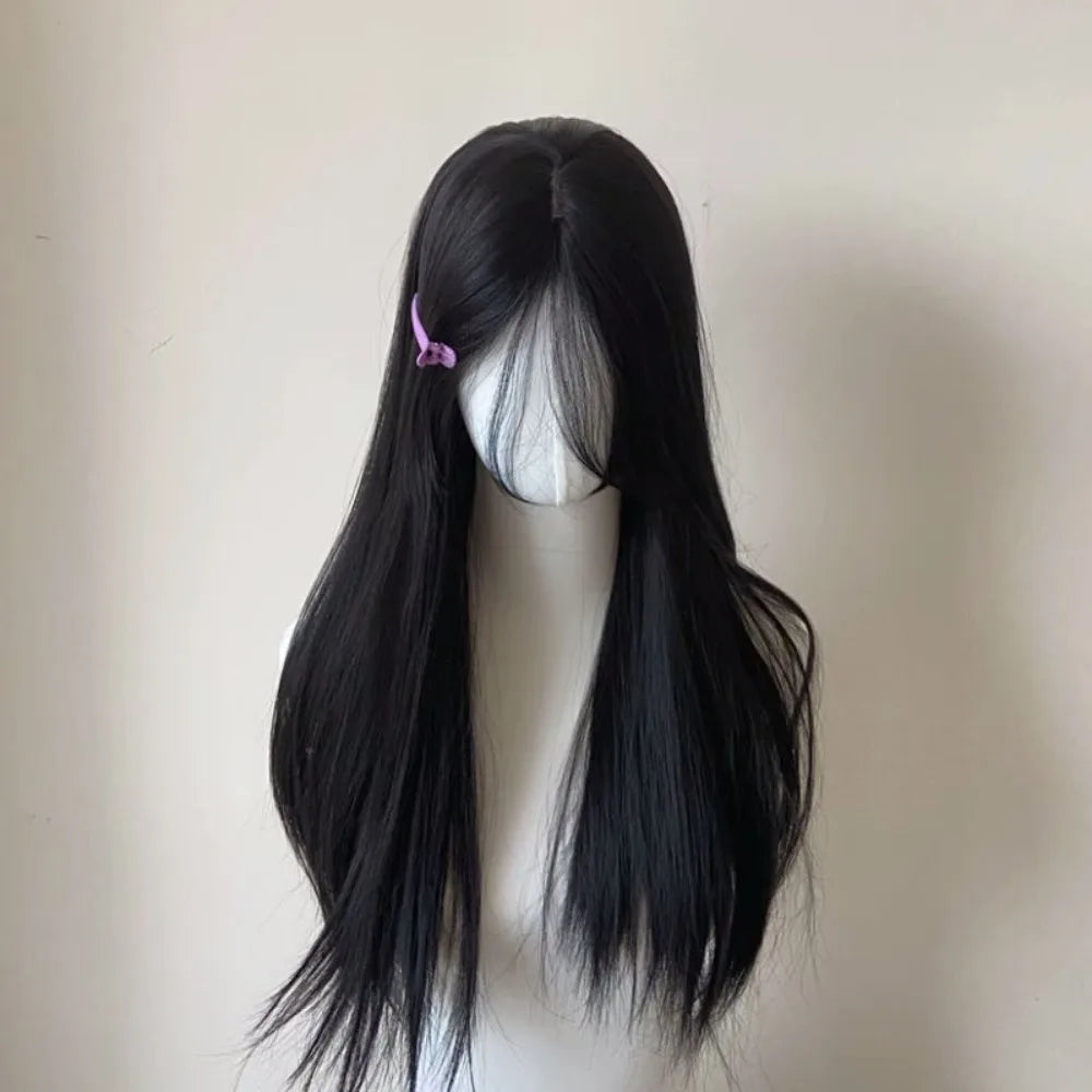 qgtao - Midsummer Wig for Women Long Black Straight Wig Headband Wig Black Brown Center Parting Natural Simulation hair for Daily Use