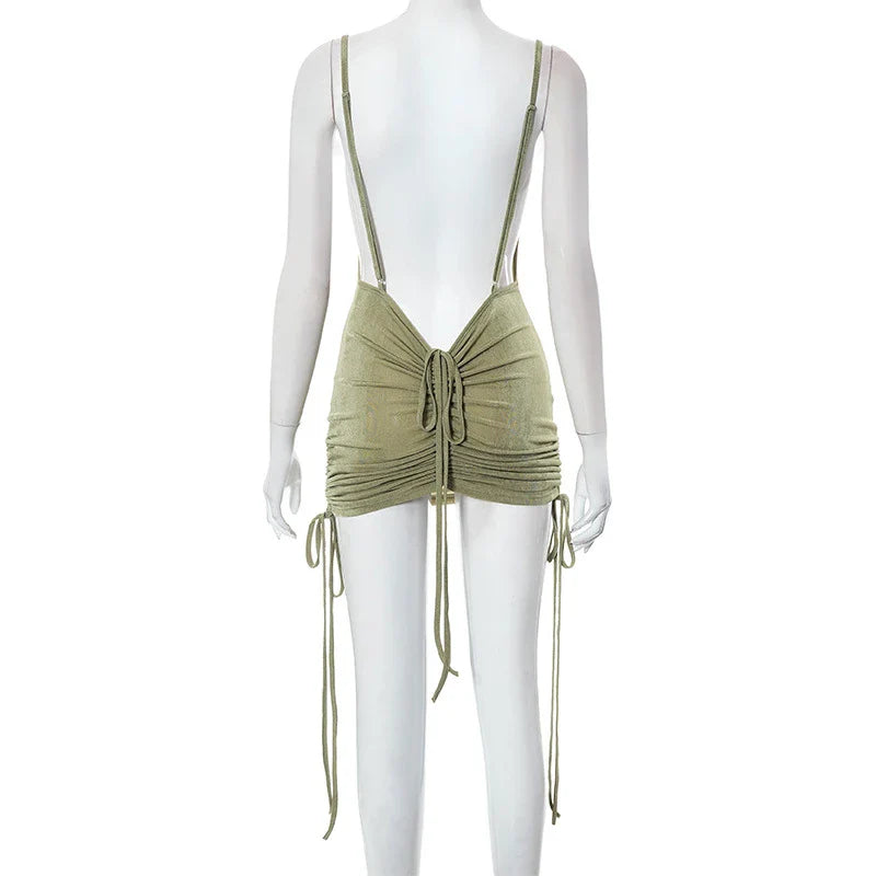 qgtao Bodycon Mini Dress Women Sexy Draped Neck Spaghetti Straps Backless Hipster Night Club Party Vestidos Female Clothing