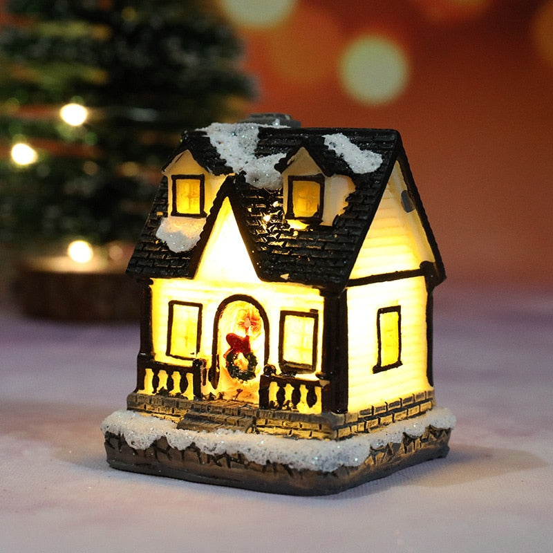Christmas Decorations Holiday Village Set Lighted Xmas Village Houses with Figurines Small Christmas Scene Gift Home Ornament
