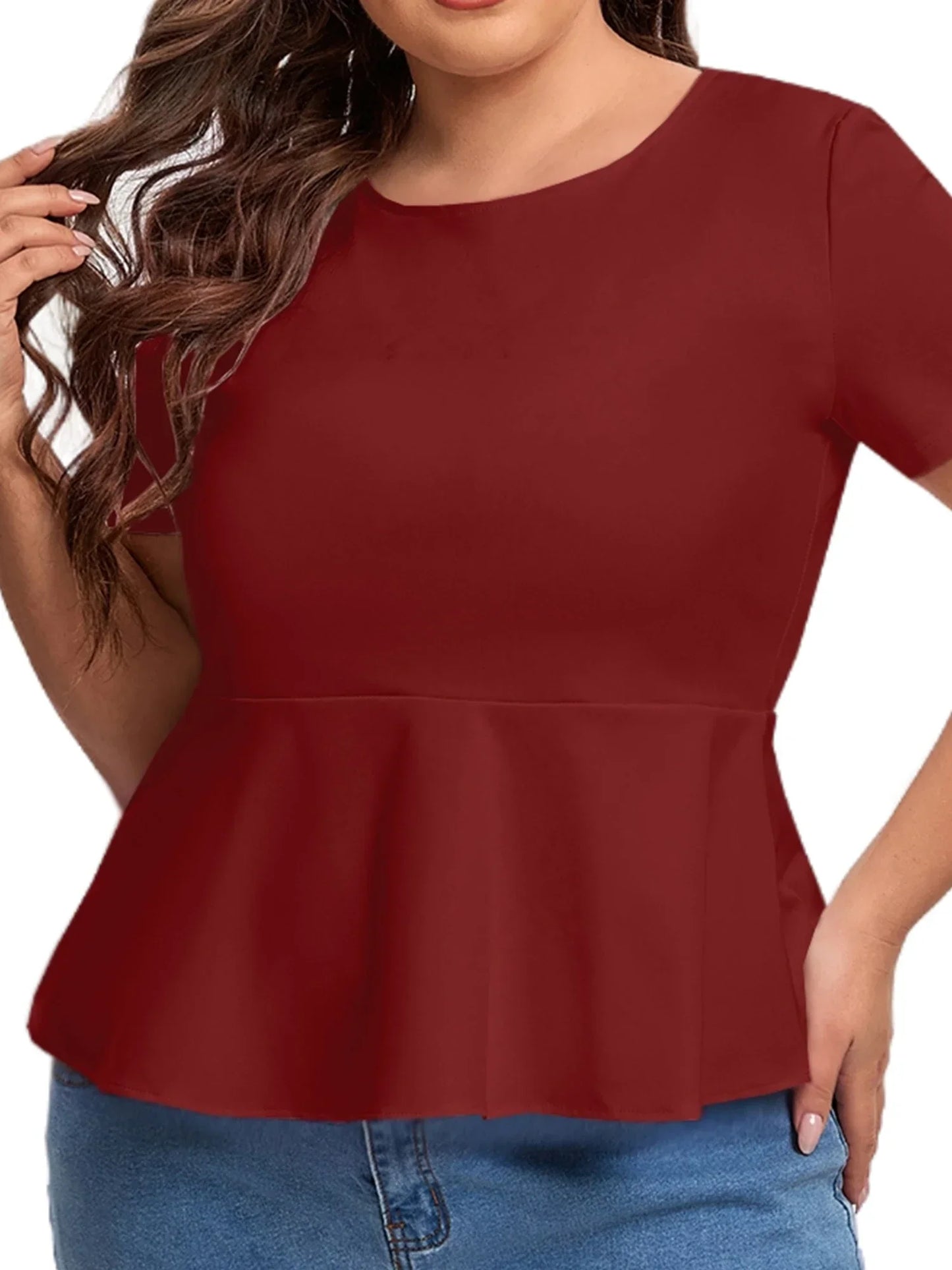 qgtao Plus Size Short Sleeve Elegant Summer Peplum Tops Women Keyhole Back Ruffle T-shirt Tee Blouse Plus Size Clothing Women 7XL 8XL