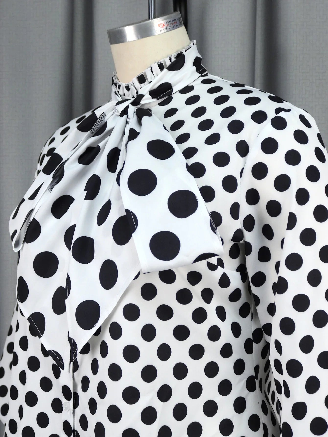 qgtao Women Polka Dot Blouse Printed High Neck With Bow Tie Long Sleeve Elegant Top African Female Formal Occasion Work Wear Plus Size