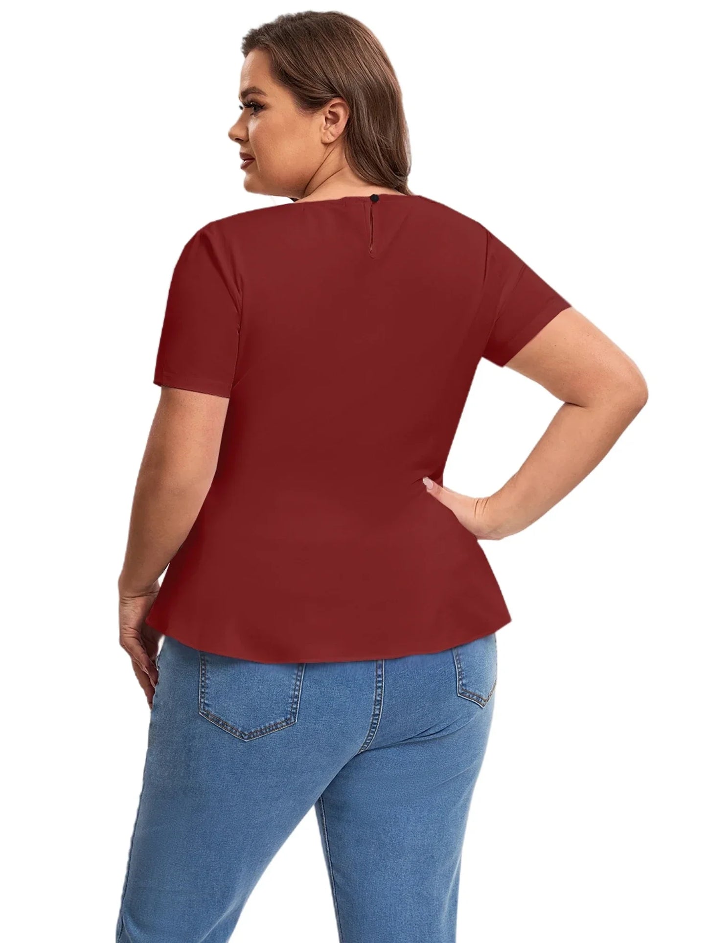 qgtao Plus Size Short Sleeve Elegant Summer Peplum Tops Women Keyhole Back Ruffle T-shirt Tee Blouse Plus Size Clothing Women 7XL 8XL