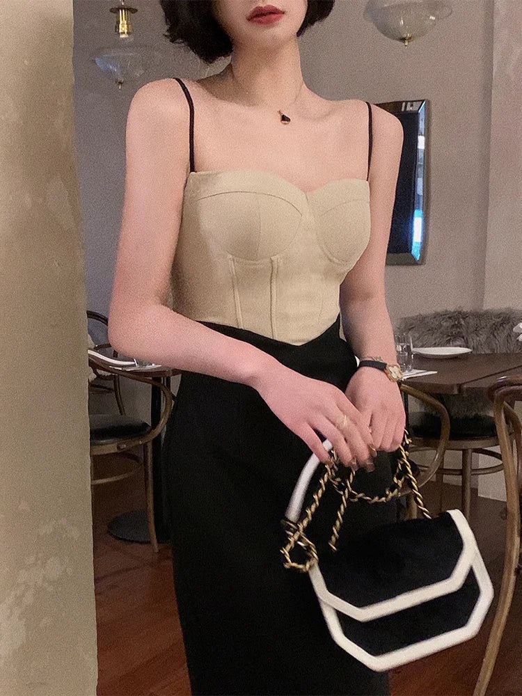 qgtao-Luxury Corset Ruched Midi Dress for Women Spaghetti Strap Sexy Bodycon Elegant Slim Party Evening Dress Vestidos Summer 2023