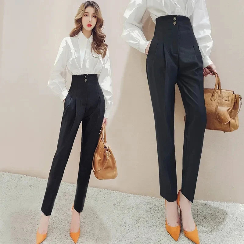 British Style Super High Waist Suit Pants Women Office Work Harem Pantalones Ankle Length Vintage Trousers 2024 Spring Capris