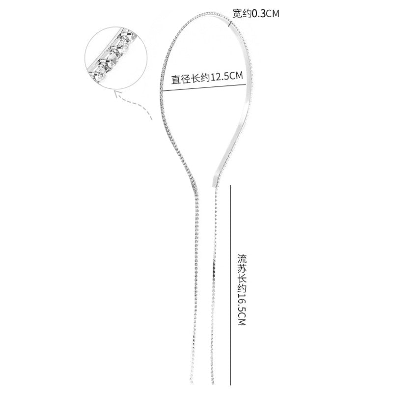 Shining Luxury Alloy Rhinestone Hairbands For Women Long Chain Tassel Bands Crystal Headband Wedding Hair Band Accessories