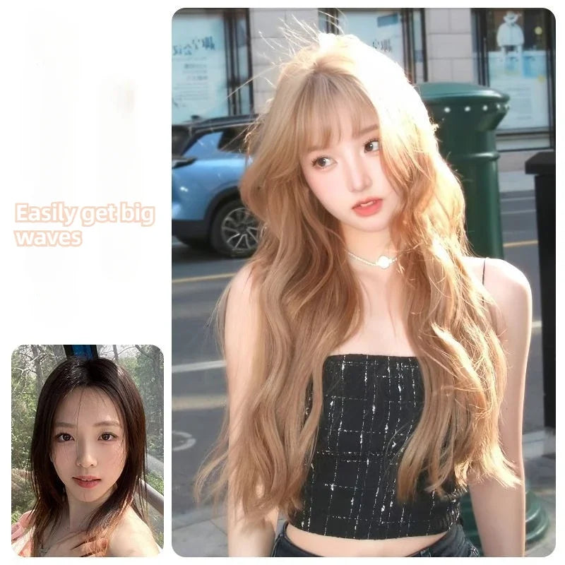 OKLULU - Long water Wave Wig Cold brown with Bangs Cosplay Silky Wig for Women Daily Party Natural Soft Synthetic Hair Heat Resistant 여장