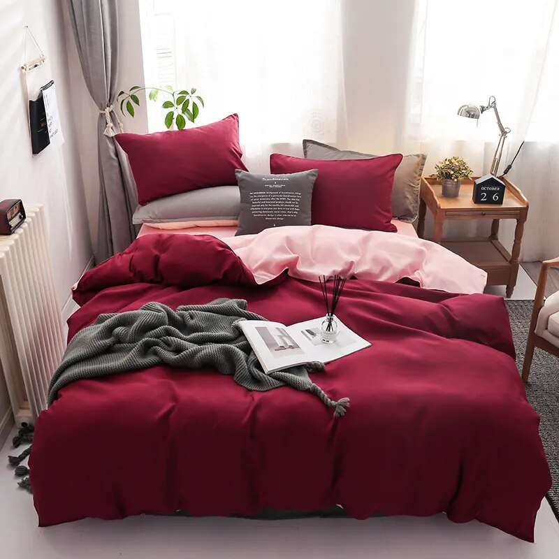 Yeknu - Solid Color Bedding Set Orange Grey Single Double Size Bed Linen Duvet Cover Pillowcase No Fillings Kids Adult Home Textile