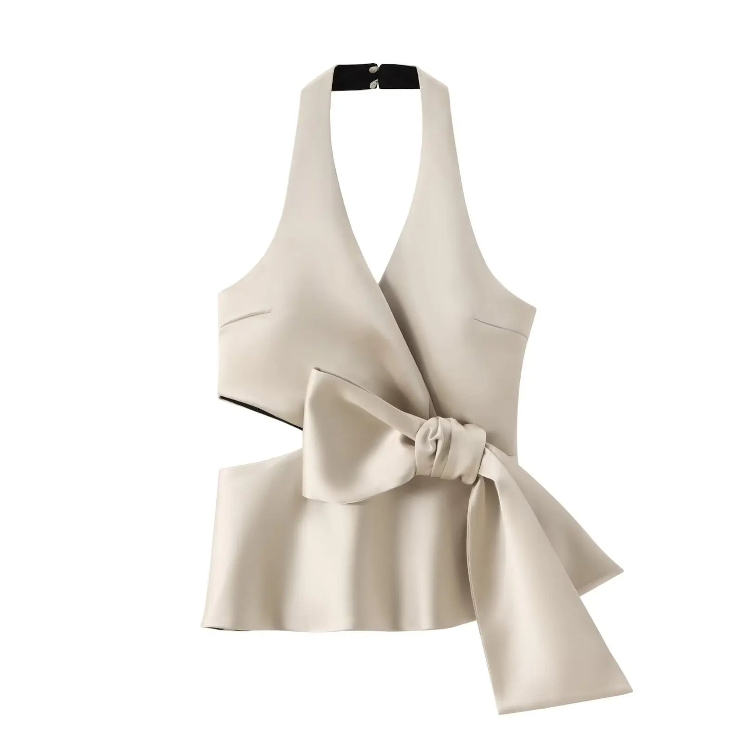 qgtao 2024 Women's Bow Decorated Silk Satin Top Summer Vest Jackets Zevity Sleeveless Woman Traffic Working Female Coats