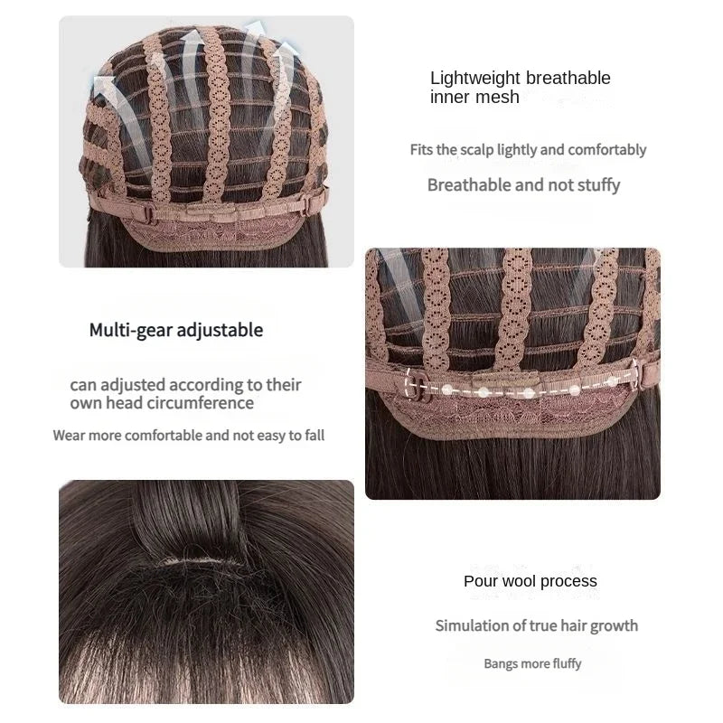 OKLULU - Long water Wave Wig Cold brown with Bangs Cosplay Silky Wig for Women Daily Party Natural Soft Synthetic Hair Heat Resistant 여장