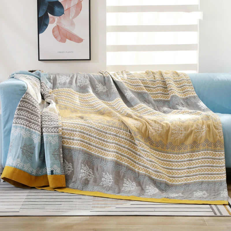 Yeknu Textile City 5 Layer Yarn Cotton Towel Thread Blanket Double Blanket Bedspr Gauze Cover Air Condition Quilt for Summer 200x230