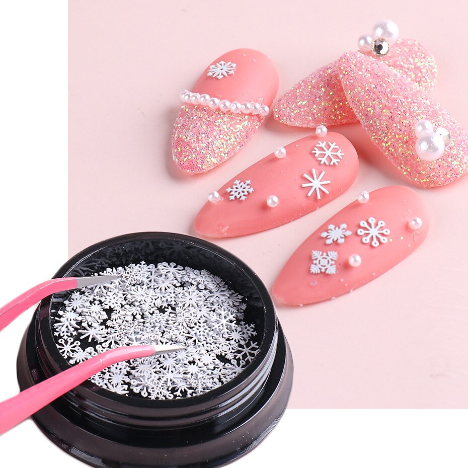 1 box White Snowflake 3D Nail Art Sequins Winter Christmas Snow Flakes Holographic Charms Polishing Gel Accessories SA1980