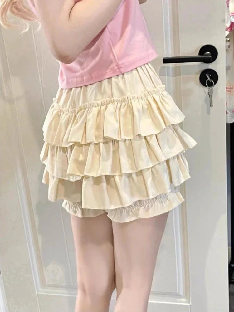 qgtao cute Lolita Skirt Women Ruffle Layered High Waist Cutecore Mini Skirt Shorts Harajuku Japanese Style Soft Girl