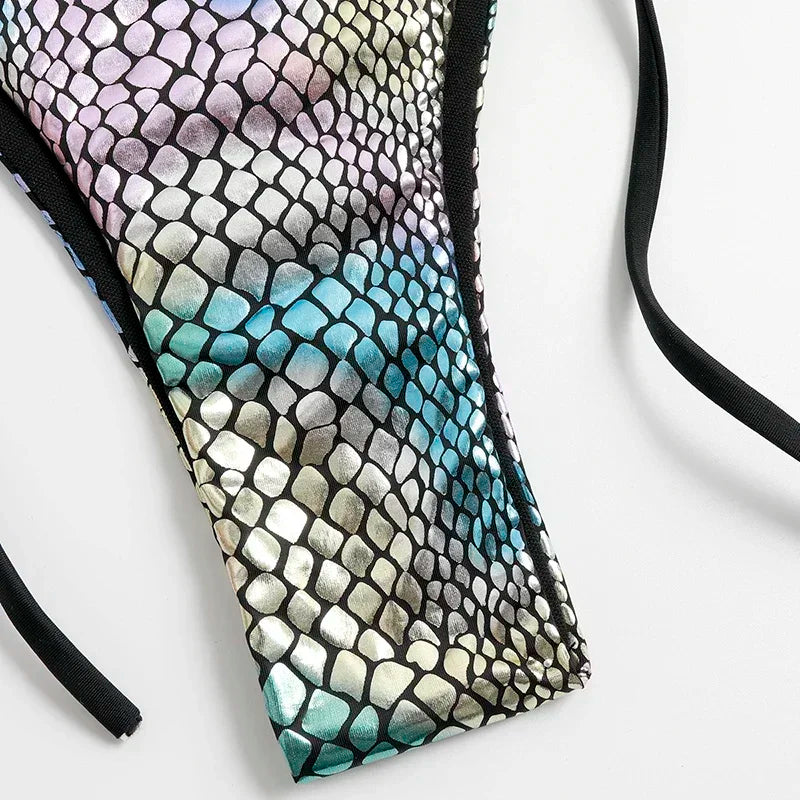 qgtao Fish Scales Shiny Halter Triangle Bikinis Set Swimwear Women Micro Thong Swimsuits Swimming Suit Biquinis Bikinis Mujer Swim