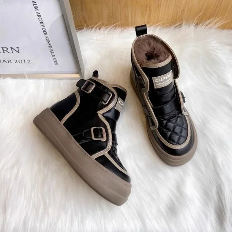 qgtao Shoes for Women Sports Platform Black Chunky Womens Snow Boots Round Toe White Leather Sneakers Comfrtable Winter Footwear 2024