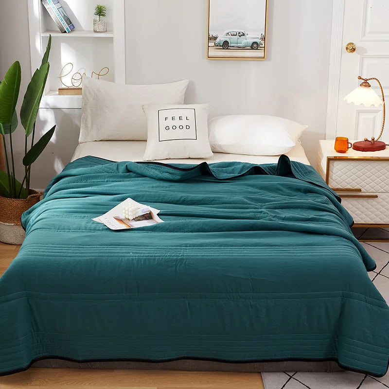 Yeknu Summer Air Condition Quilt Thin Stripe Lightweight Comforter Full Queen Breathable Sofa Office Bed Travel Quilts Throw Blanket