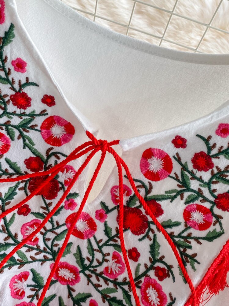 Ethnic Style Lace Cotton Dress