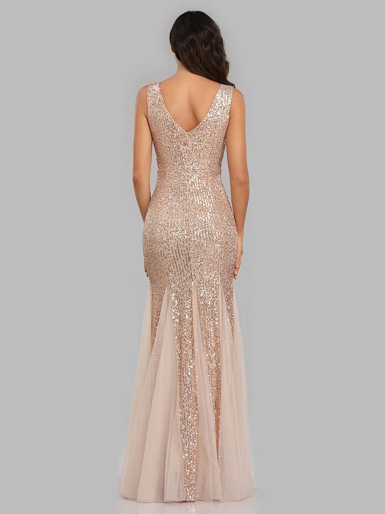 qgtao聽Plus Size V Neck Mermaid Dress With Shawl Long Formal Prom Party Gown Sequins Sleeveless Robe De Soriee Sexy Evening Vestido De