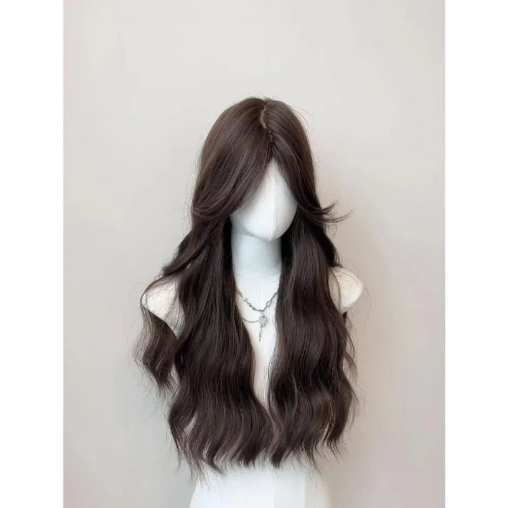 OKLULU - Wig for Women Long Wavy Black Brown Wigs Natural Water Ripple Center Parted Eight Curly Hair Soft Hair.for Daily Use Cosplay