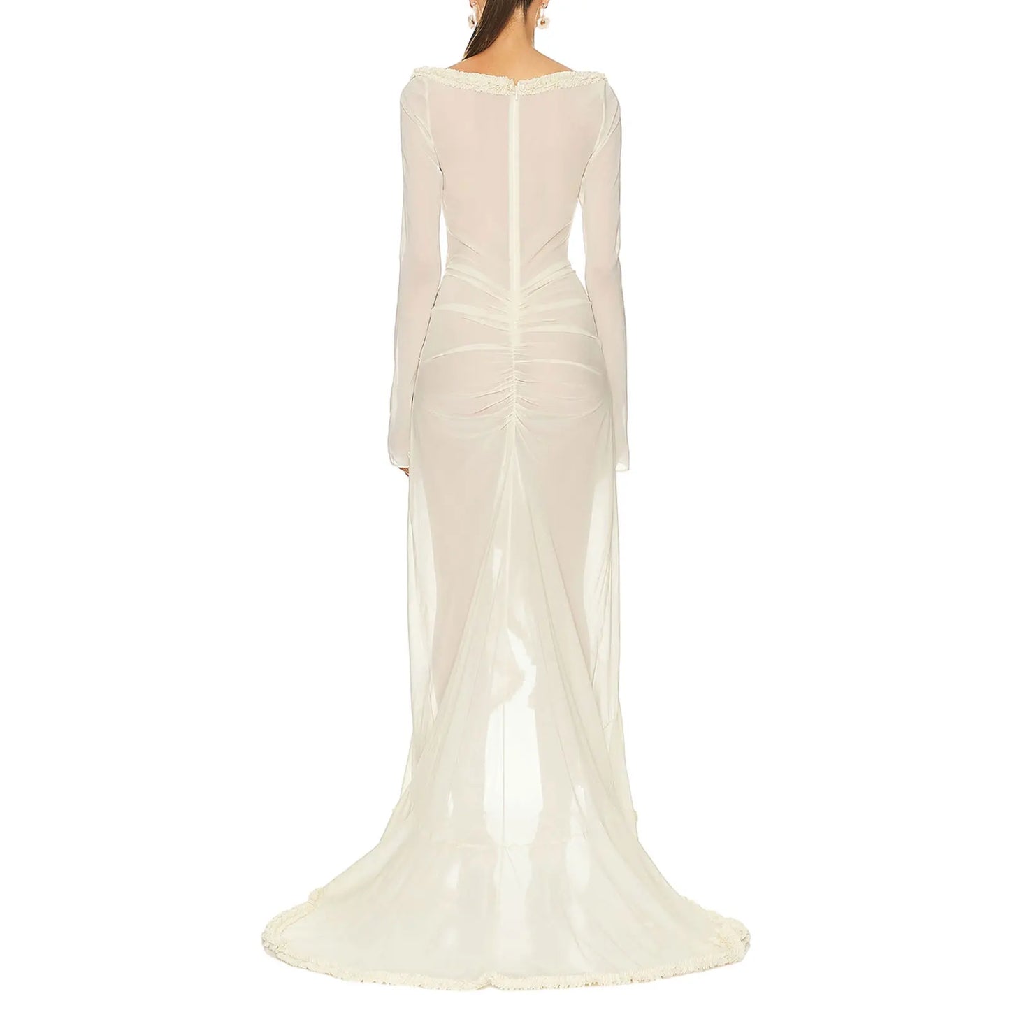 qgtao Sexy Women's Babydoll Lingerie Long Sleeve V Neck Chemise Mesh Nightwear Long Gown Frill Trim Sheer Nighty Dress