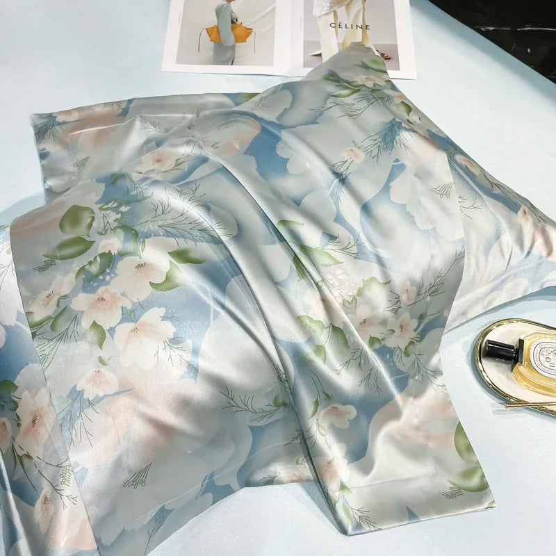 Yeknu Natural Silk Bedding Set High-End Luxury Soft Silky Quilt Cover Set Single Double King Size Printing Duvet Cover Set