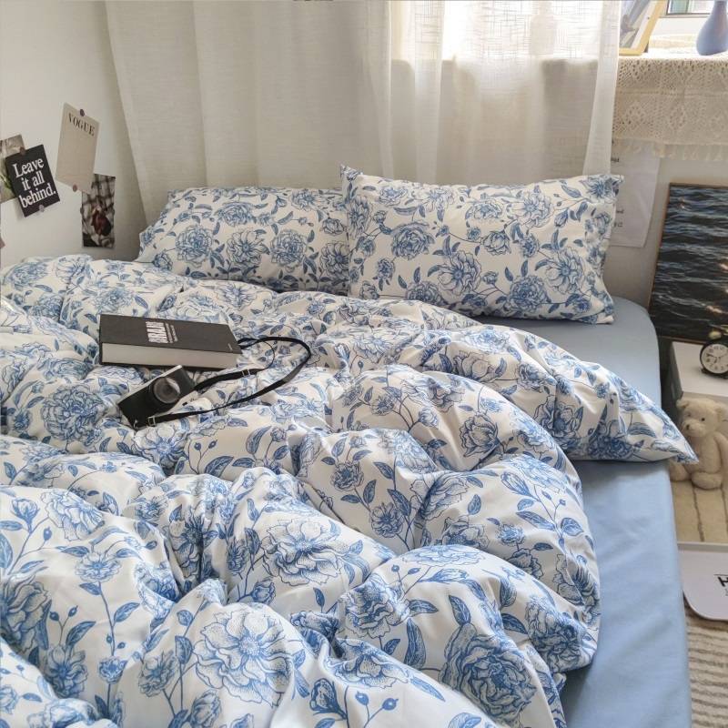 Yeknu - Ins Style Bedding Set Nordic Single Double Flat Sheet Duvet Cover Pillowcase Soft Microfiber Full Queen Size Bed Linen