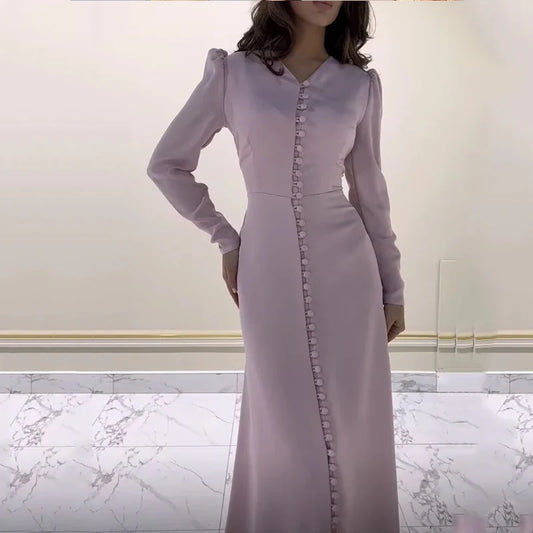 qgtao 2024 Classic V-Neck Prom Dresses Mermaid Plus size Formal Dresses Long Sleeve Evening Dress Button Party Dress