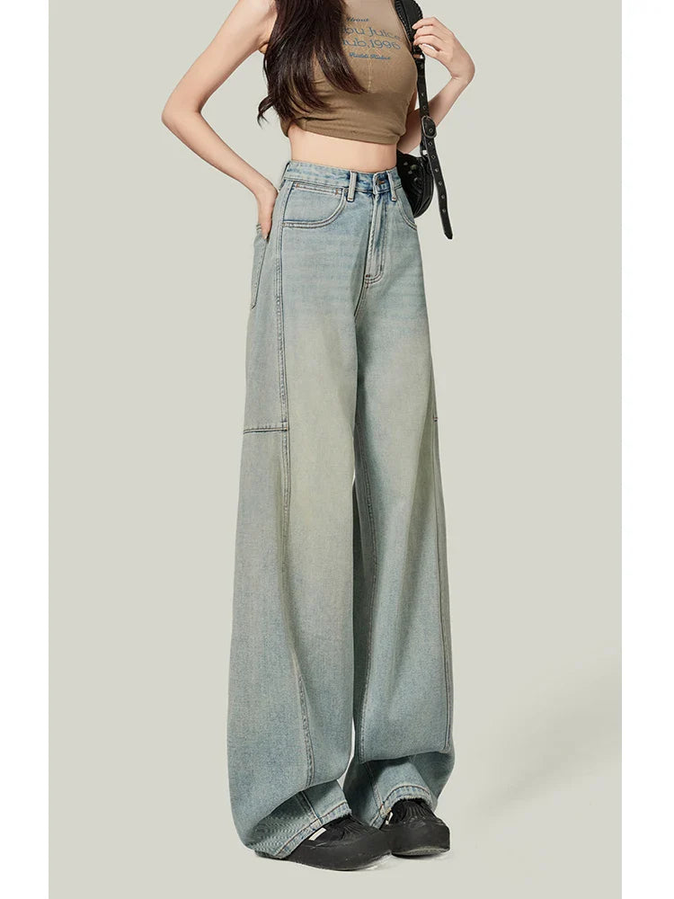 Women's Blue Jeans Vintage Baggy Cowboy Pants Harajuku Denim Trousers Streetwear Korean Aesthetic Y2k 2000s Trashy Clothes 2024