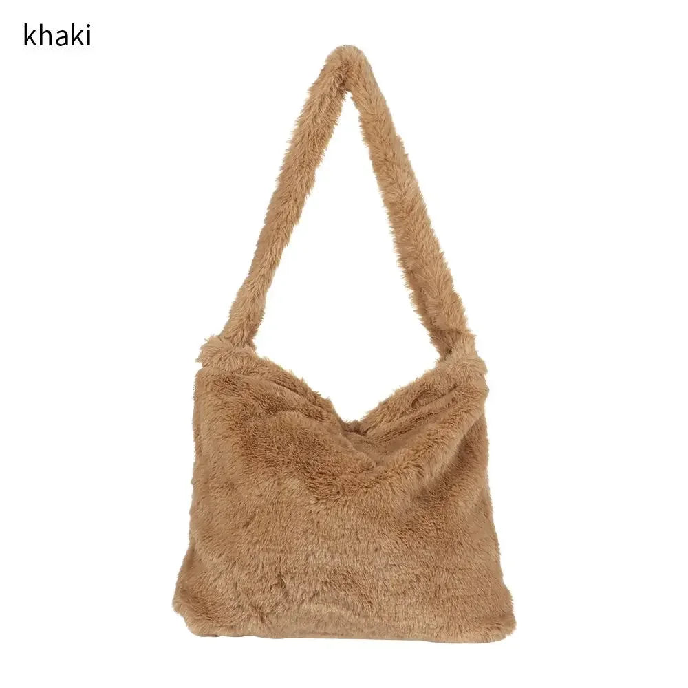 qgtao Women Fluffy Shoulder Bag Top-handle Bag Female Autumn Winter Handbag Plush Tote Girls Fashion Shopping Bags Handbags for Women