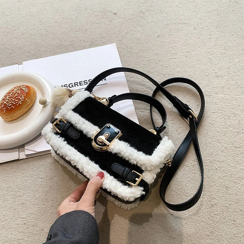 qgtao High Appearance Lamb Wool Bag Autumn Winter New Style All-In-One Handbag Senior Patchwork Crossbody Bags Suede Commuter Bag