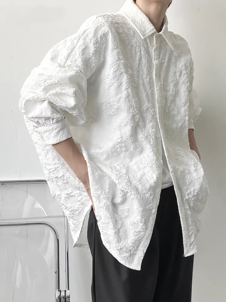 qgtao Oversized Shirt Women White Jacquard Long Sleeve Top Spring Chic Single Breasted Blouse Female Casual Loose Solid Color