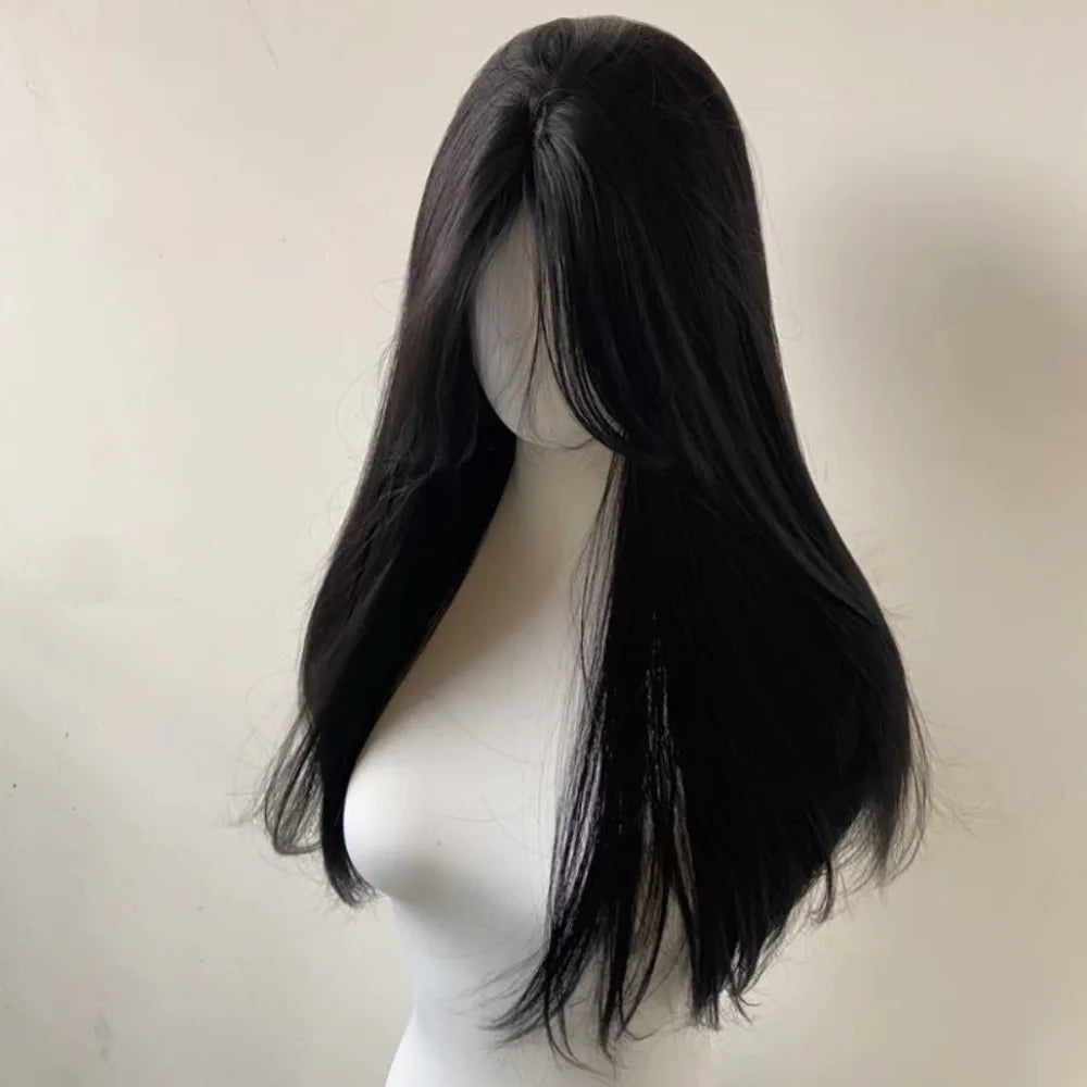 qgtao - Midsummer Wig for Women Long Black Straight Wig Headband Wig Black Brown Center Parting Natural Simulation hair for Daily Use