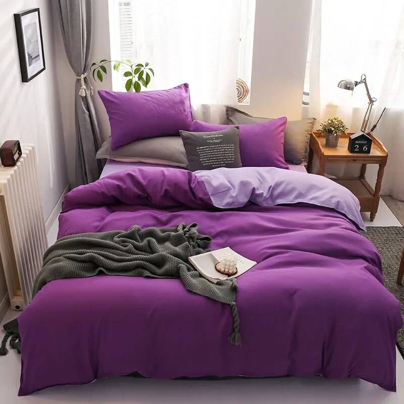 Yeknu - Solid Color Bedding Set Orange Grey Single Double Size Bed Linen Duvet Cover Pillowcase No Fillings Kids Adult Home Textile