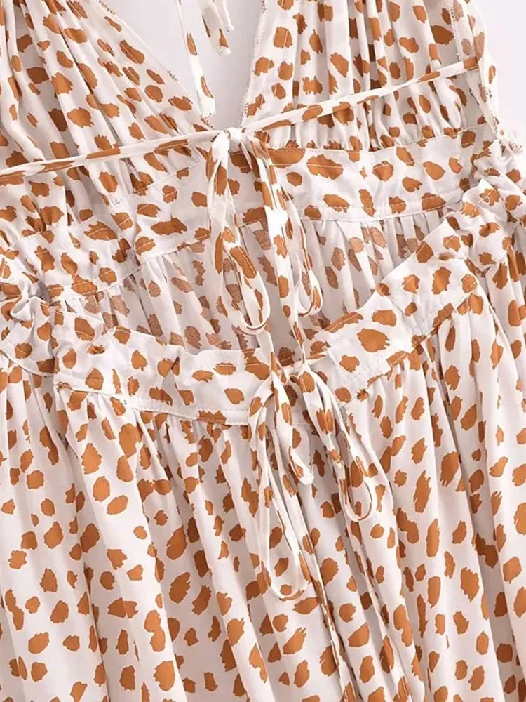 qgtao  Sexy V Neck Women Dress Summer Dresses Spaghetti Strap Printed Backless Beach Femme Mini Dress 