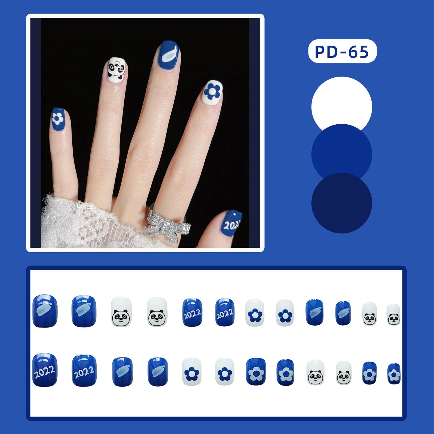 24pcs/box Christmas Fake Nails Style Art Nail Tips Press on False with Glue Designs Set Full Cover Artificial Short Fingernails