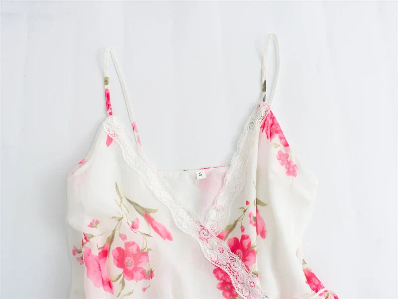 qgtao Women's Mini Dress 2024 New Fashion Summer Sexy Lace-Embellished Floarl Print Dresses for Women Elegance Chic Ladies Dress