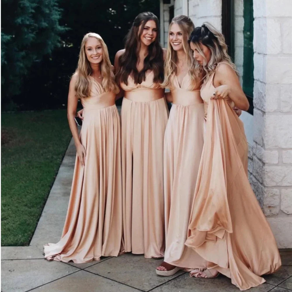 qgtao 9 Colors Bridesmaid Dress Women 2024 Sister Group Dress Sexy Split V Neck Backless Sleeveless Formal Wedding Evening Party Gowns