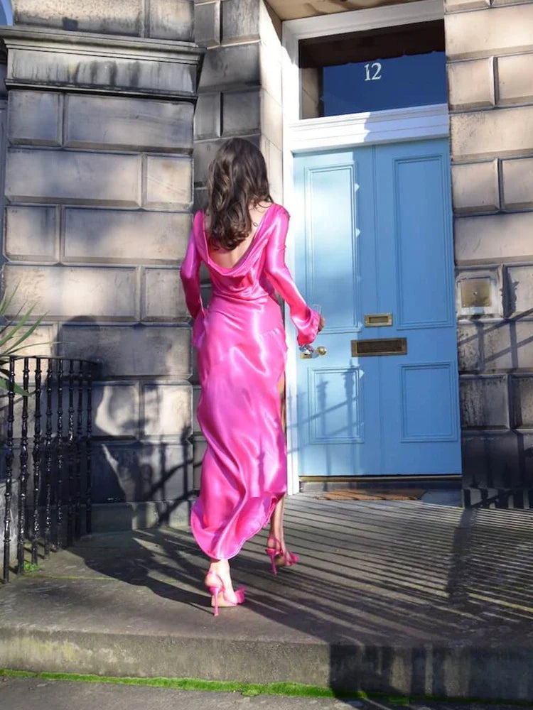 Elegant Christmas Evening Dress Women Long Sleeve Dress Bodycon Max Female Vestidos High Grade Satin Party Club Clothing