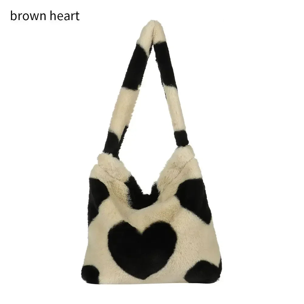 qgtao Women Fluffy Shoulder Bag Top-handle Bag Female Autumn Winter Handbag Plush Tote Girls Fashion Shopping Bags Handbags for Women