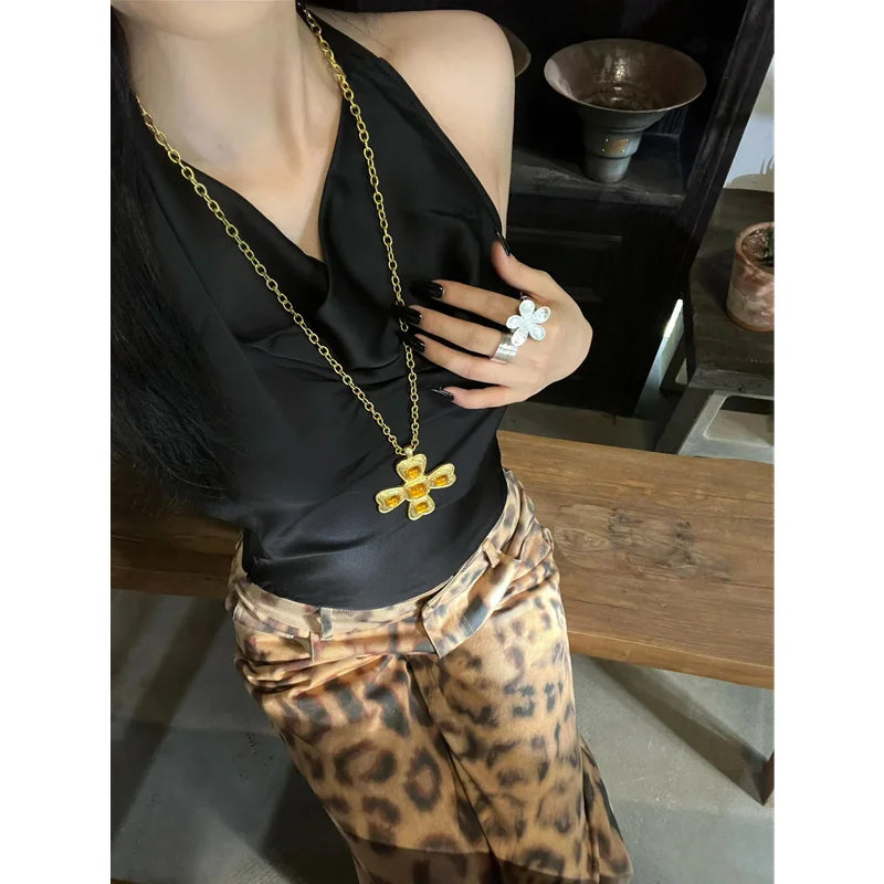 qgtao - Women Jeans Hip-hop Fashion Vintage Streetwear Y2K Wide Leg Straight Jean High Waist Leopard Print Trouser Baggy Denim Pants