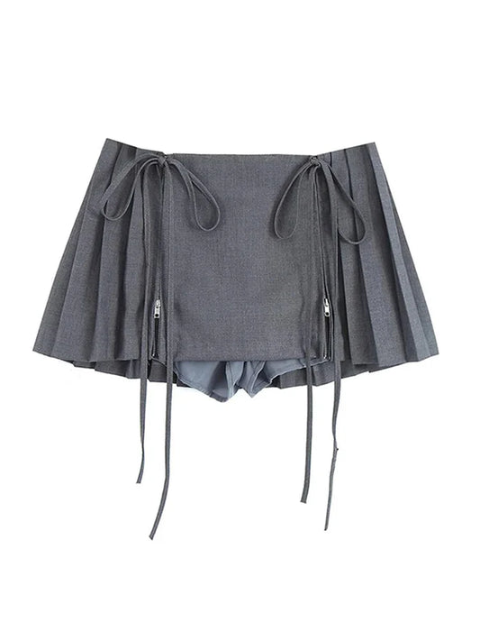 Harajuku Pleated Skirt Women Korean Fashion Preppy Style All-Match Casual Vintage Lace-Up Wrap Hip High Waist Slim Short Skirts