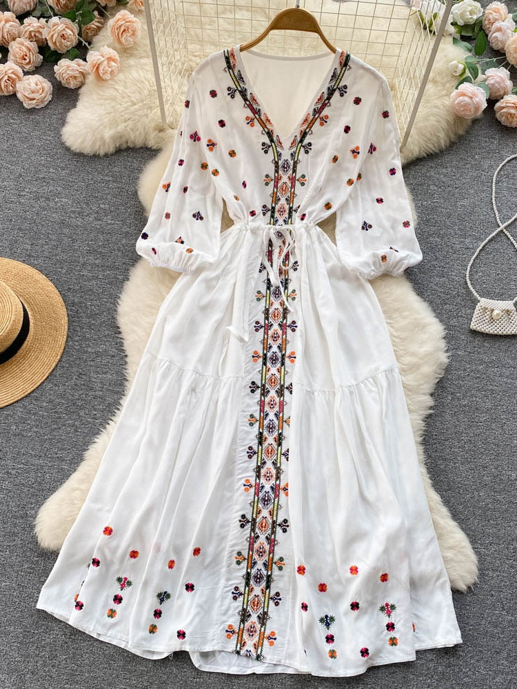 Summer Ethnic Style Embroidery V-neck Dress