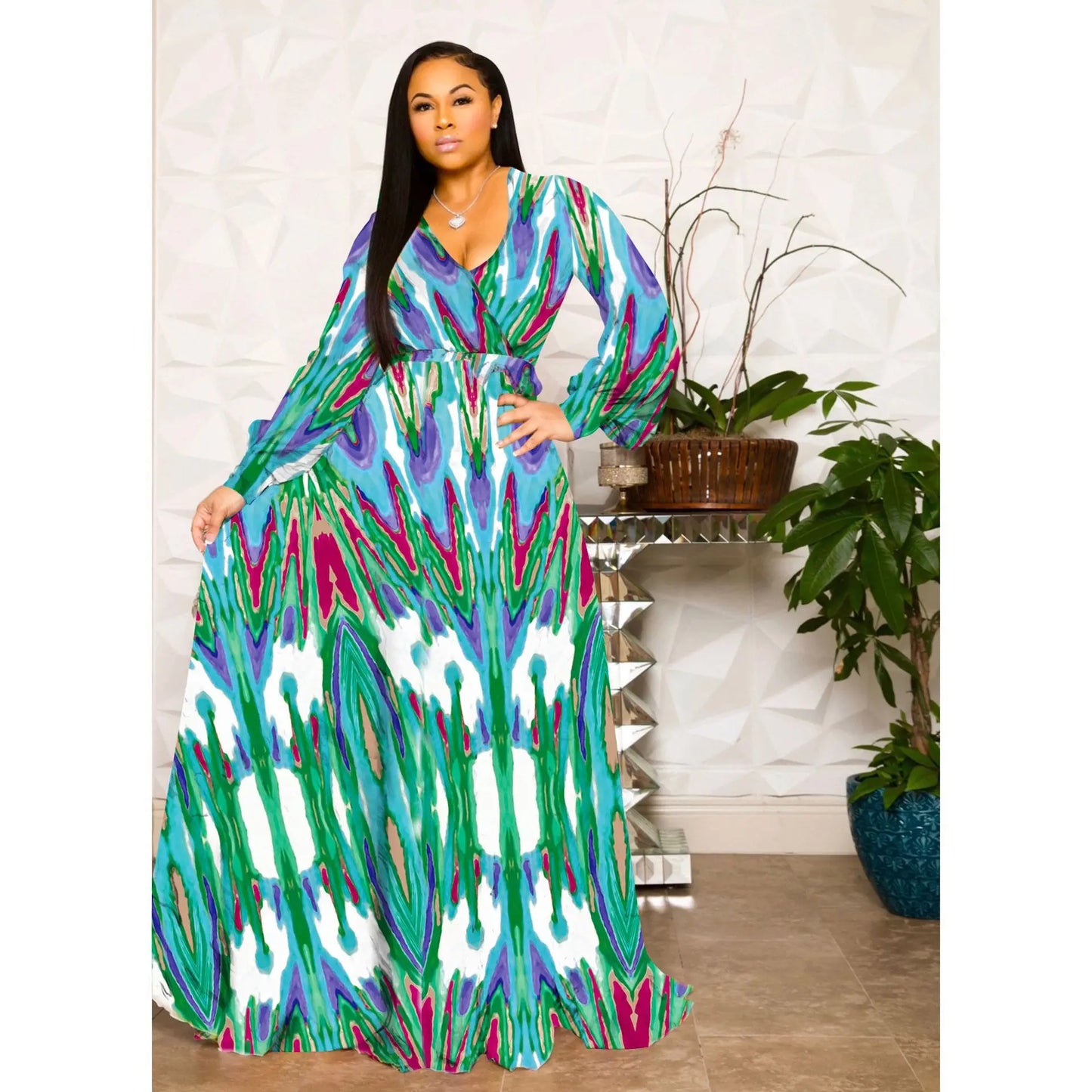 qgtao Beach Chiffon Long Dresses Women's Clothing Plus Size Dresses 2024 Autumn Urban Casual Fashion Print Large Swing Dress