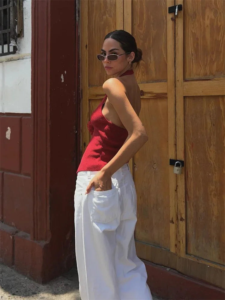 Tossy Floral V-Neck Backless Y2k Top Vest For Women Fashion Patchwork Sexy Crop top Solid Strapless Summer 2023 Female Tank Top