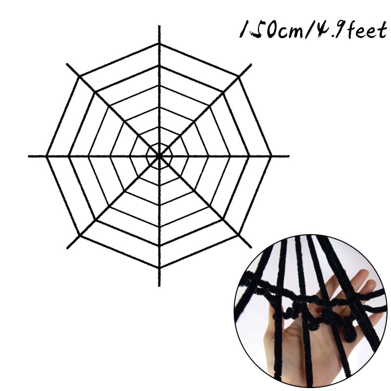 150/200cm Black Scary Giant Spider Huge Spider Web Halloween Decoration for Home Bar Haunted House Props Holiday Outdoor Decor