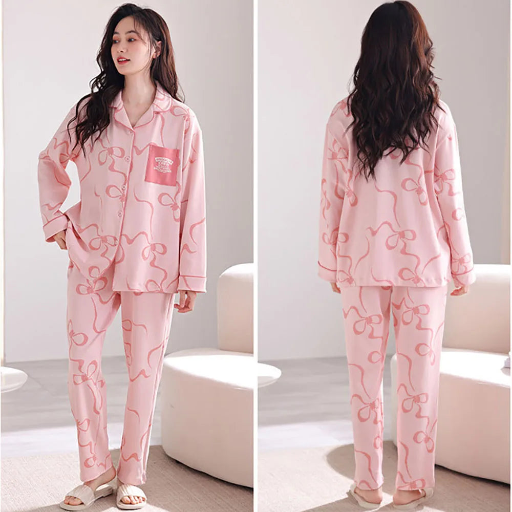 qgtao M-3XL 100% Cotton Soft Women's Pajama Sets Free Shipping Spring Autumn Sleepwear for Sleeping Korean Style Cute Home Clothes