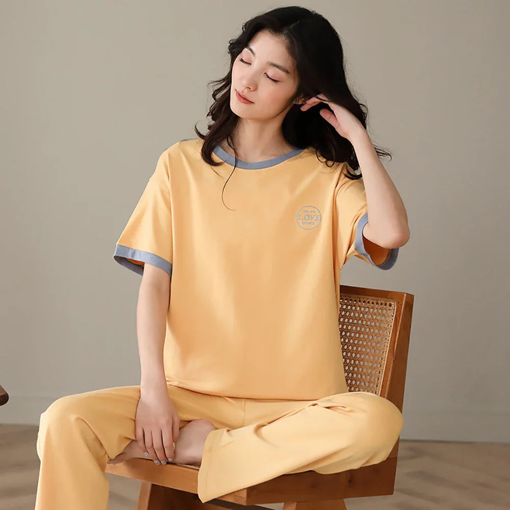 qgtao M-2XL 100% Cotton Women's Pajamas Casual Summer Short Sleeve Thin Pijama Sets Breathable Soft Pajama Sleepwear With Two Pockets