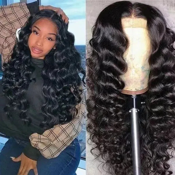 qgtao - Lace Front Wig for Women Ombre Black Parted Long Deep Wavy Hair Afro Wig Human Hair Lace Frontal Wigs
