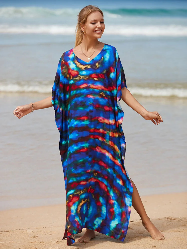 qgtao Cover-ups Kaftan Dress Print Swimsuit Plus Size Swimwears Caftans Maxi Beach Outfits Dress Vacation Outfits