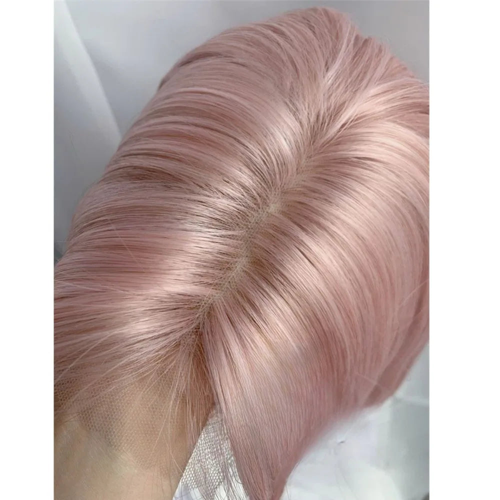 qgtao - Sweet Short Bob Wig for Women Lace Front Wigs Headband Summer Fresh Pink Blonde Short Hair Cosplay Pink Wig Lolita