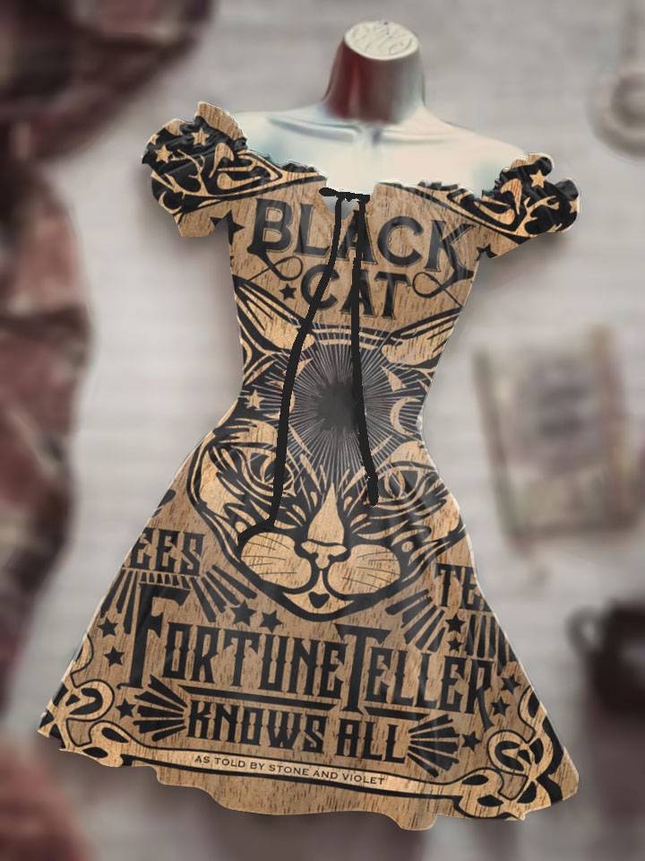 Horror Halloween Skull Costume puff sleeve Skirt Hawaiian Bohemian Short Sleeve Drawstring leisure Dress Skull Night Costume